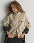 Ribbed Zip Through Knit Sweatshirt - Oatmeal