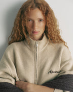 Ribbed Zip Through Knit Sweatshirt - Oatmeal