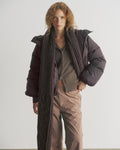 Funnel Neck Balloon Sleeve Down Puffer Jacket - Coffee Bean