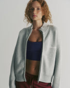 Ribbed Zip Through Knit Sweatshirt - Light Grey Melange