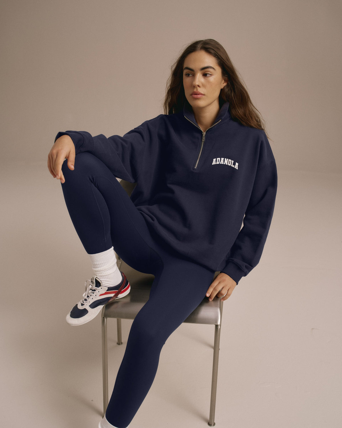 Oversized Quarter Zip Sweatshirt - Navy Blue