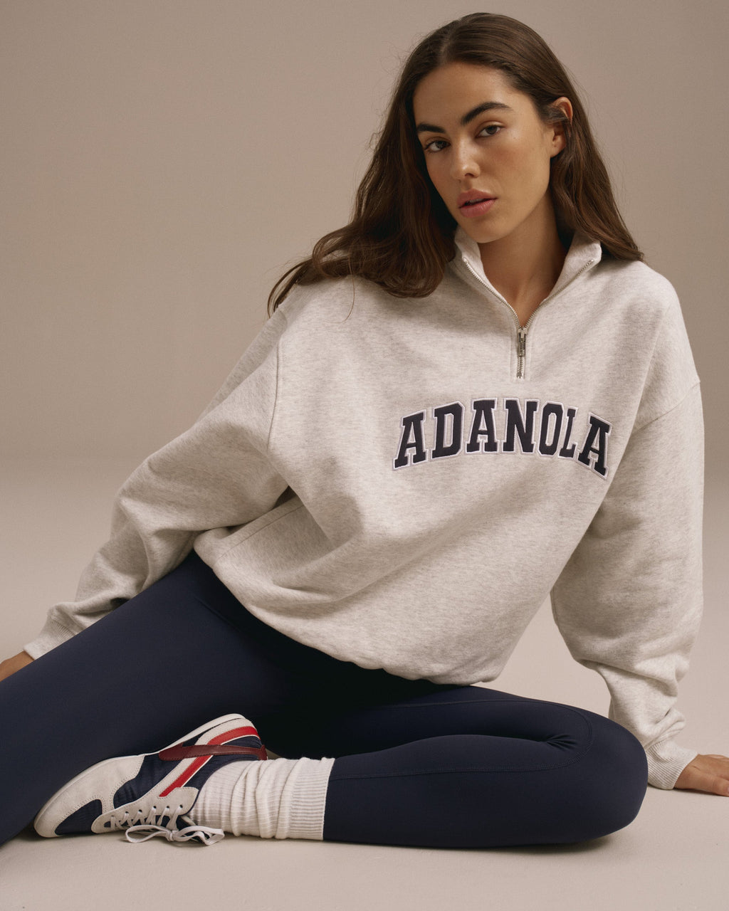 Relaxed Quarter Zip Sweatshirt - Light Grey Melange