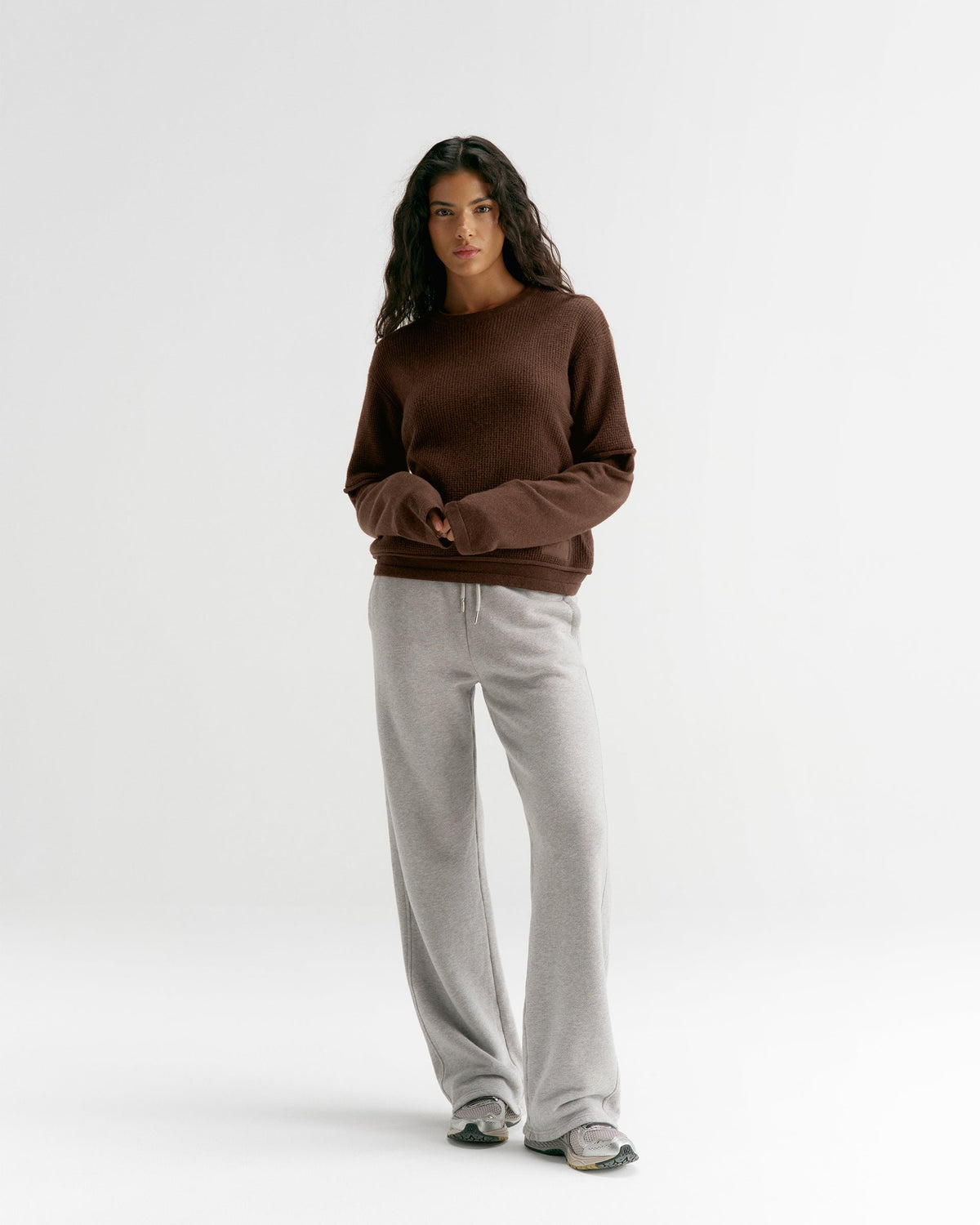 Double Layered Cashmere Blend Top - Chocolate Brown