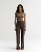 V-Neck Short Sleeve Yoga Top - Walnut Brown