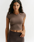 V-Neck Short Sleeve Yoga Top - Walnut Brown