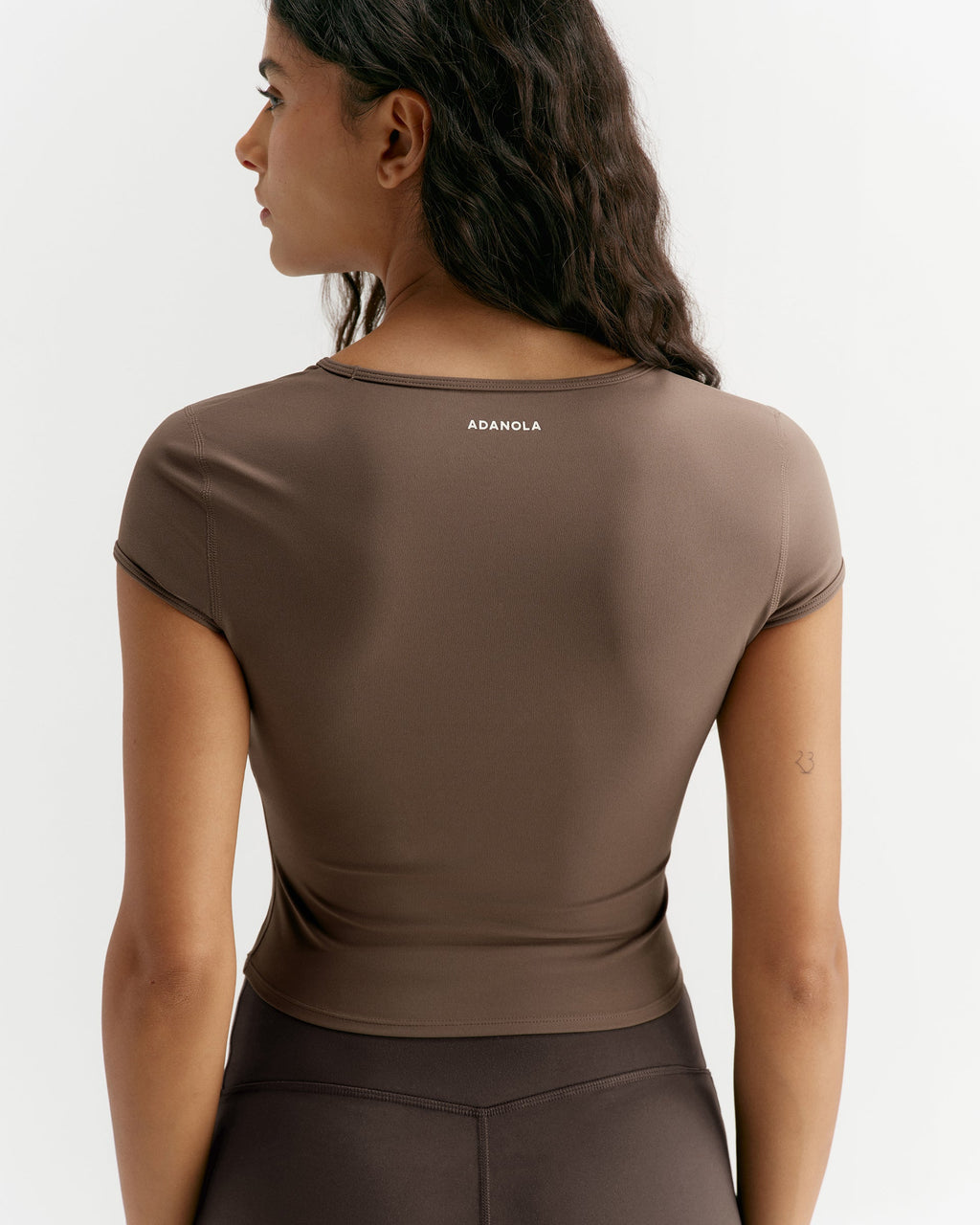 V-Neck Short Sleeve Yoga Top - Walnut Brown