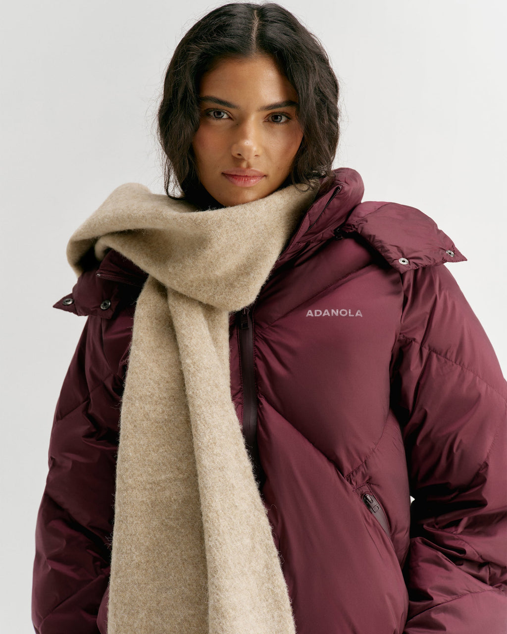 Wool Blend Brushed Scarf - Stone