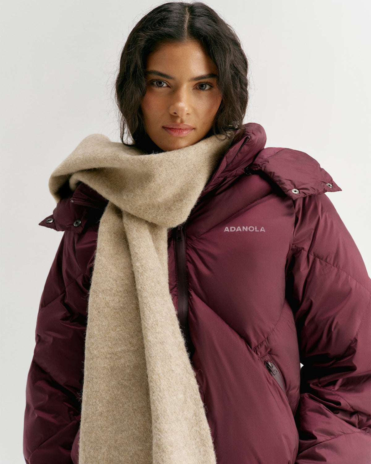 Wool Blend Brushed Scarf - Stone
