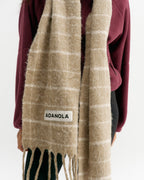 Wool Blend Brushed Checked Scarf - Stone/Marshmallow White