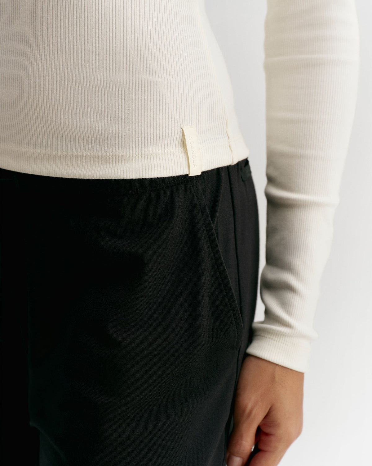 Modal Soft Rib Scoop Neck Long Sleeve Top - Marshmallow White