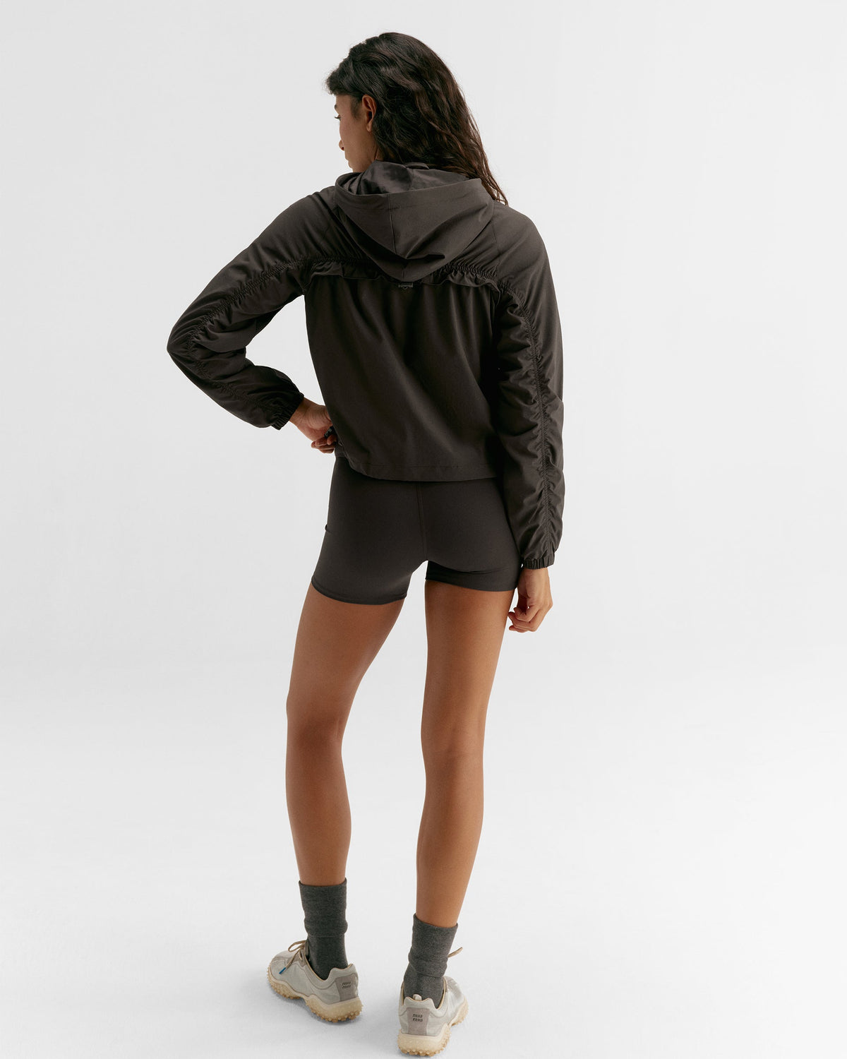 Ruched Detail Zip Up Jacket - Coffee Bean