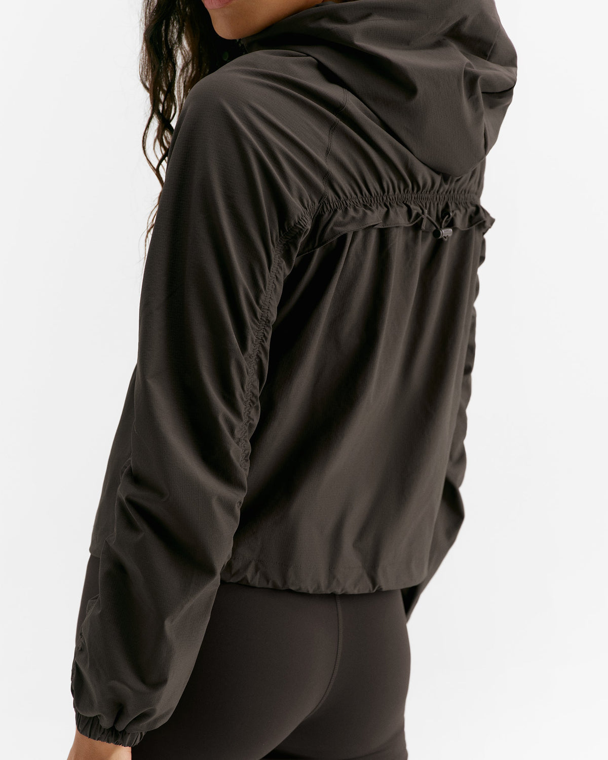 Ruched Detail Zip Up Jacket - Coffee Bean