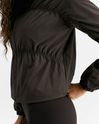 Ruched Detail Zip Up Jacket - Coffee Bean