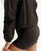 Ruched Detail Zip Up Jacket - Coffee Bean