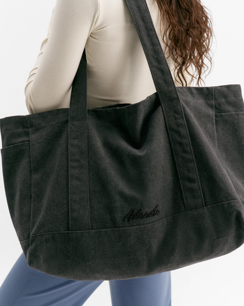 Script Washed Tote Bag - Graphite Grey