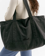 Script Washed Tote Bag - Graphite Grey
