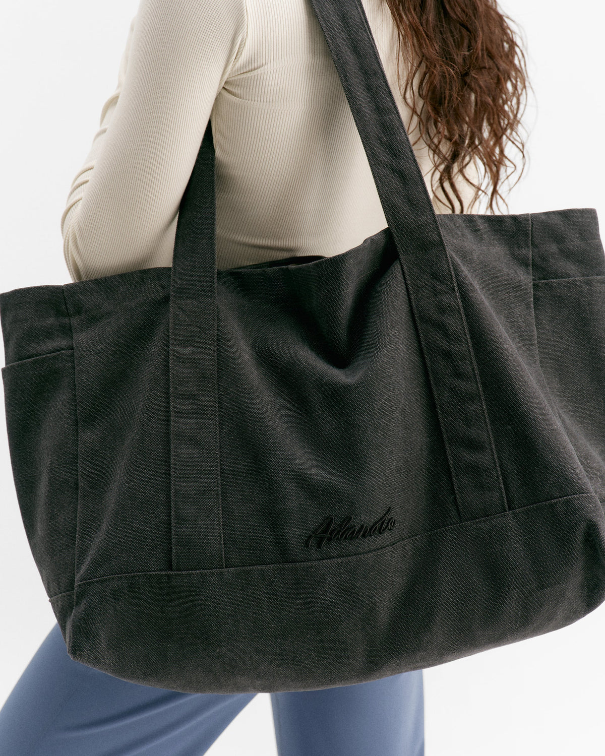 Script Washed Tote Bag - Graphite Grey