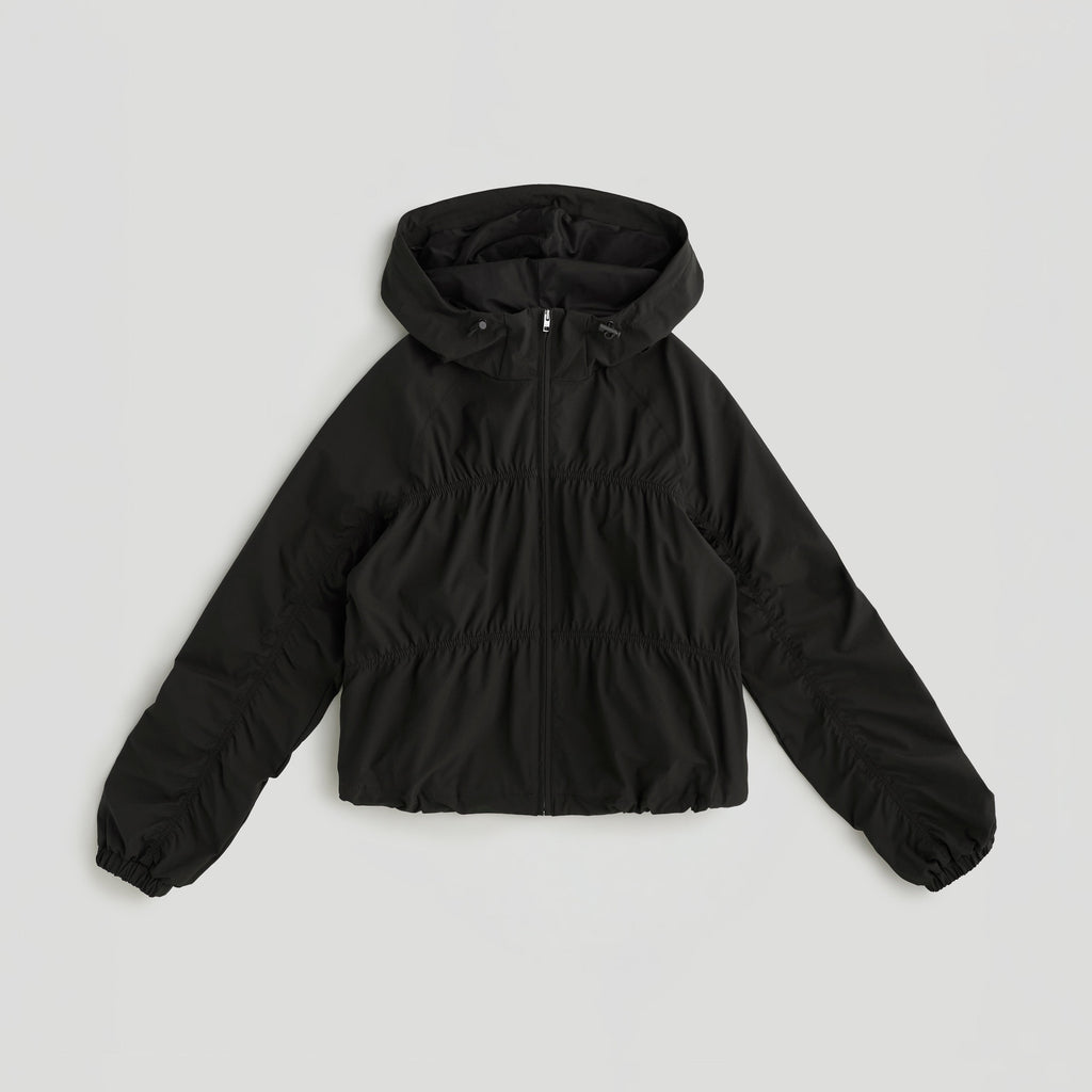 Ruched Detail Zip Up Jacket - Coffee Bean
