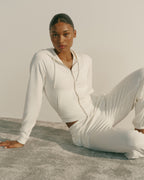 Modal Soft Lounge Zip Up Top - Marshmallow White