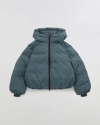 Funnel Neck Balloon Sleeve Down Puffer Jacket - Storm Blue