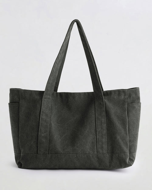 Script Washed Tote Bag - Graphite Grey
