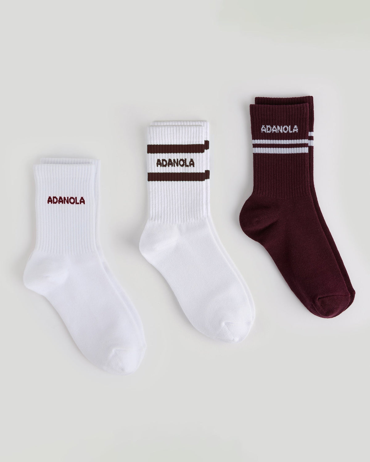 3 Pack Multi Branding Socks - White/Dark Cherry