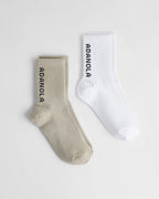 2 Pack Socks - White/Taupe