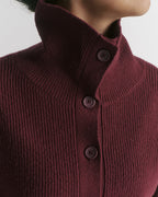 Knit Funnel Neck Collar Cardigan - Damson
