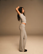 Rib Fold Over Pants - Grey Melange