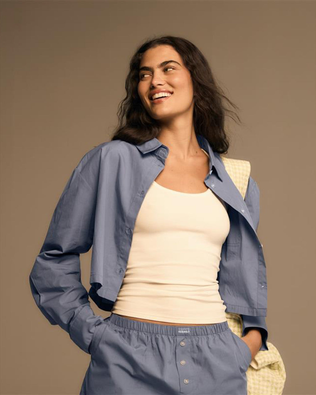 Cotton Cropped Shirt - Blue