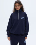 Oversized Quarter Zip Sweatshirt - Navy Blue