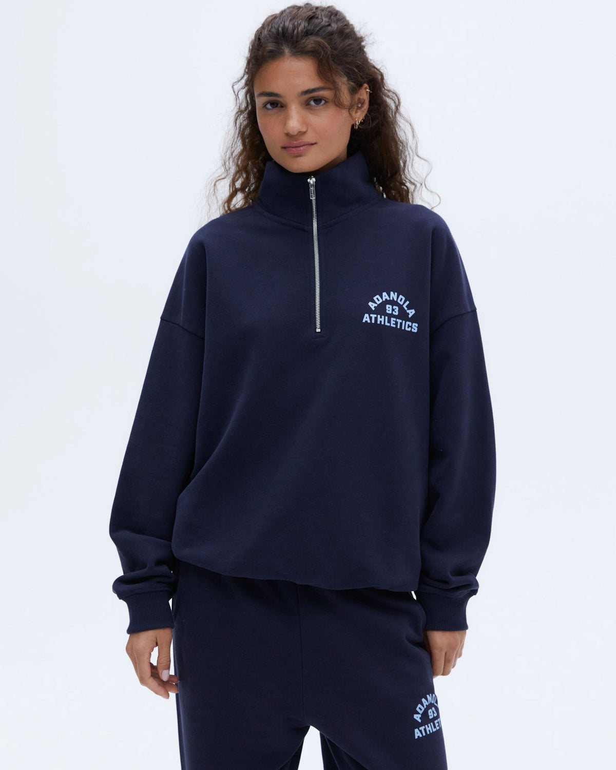 Oversized Quarter Zip Sweatshirt - Navy Blue