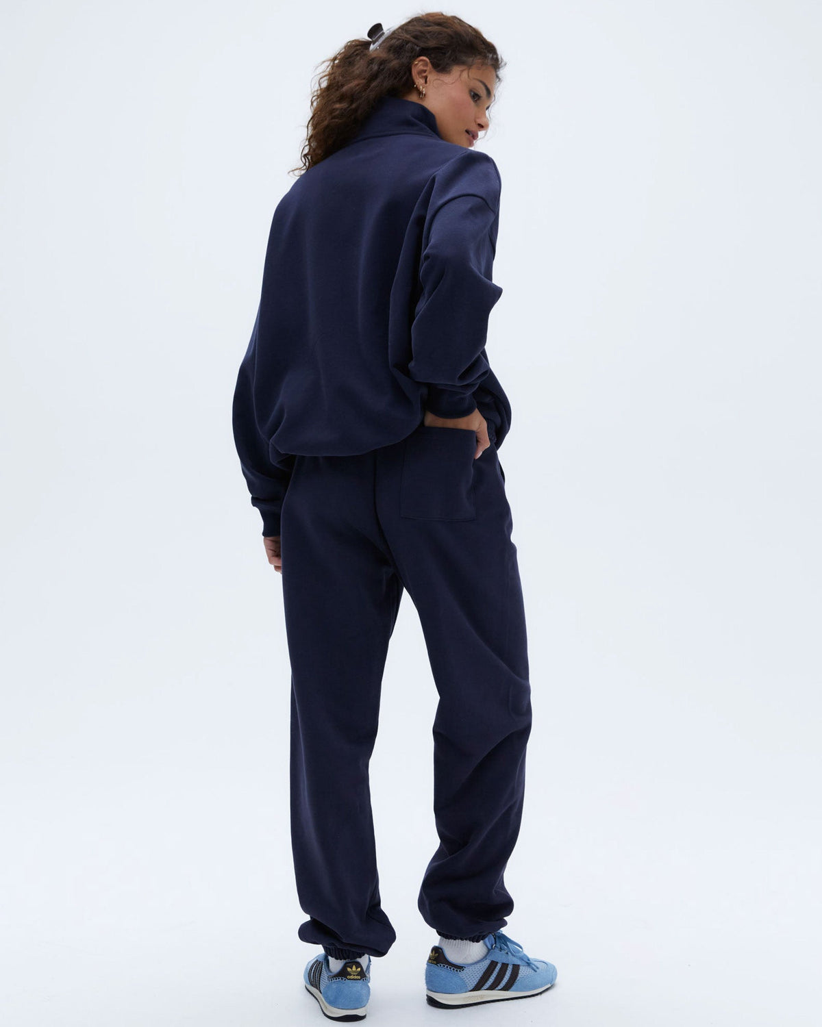 Oversized Quarter Zip Sweatshirt - Navy Blue