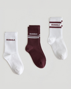 3 Pack Multi Branding Socks - Damson/White